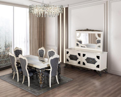 Luxury Dining room set Group 6 Chairs Dining table Sideboard Dining room Set 9 pieces.