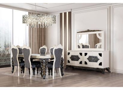 Luxury Dining room set Group 6 Chairs Dining table Sideboard Dining room Set 9 pieces.