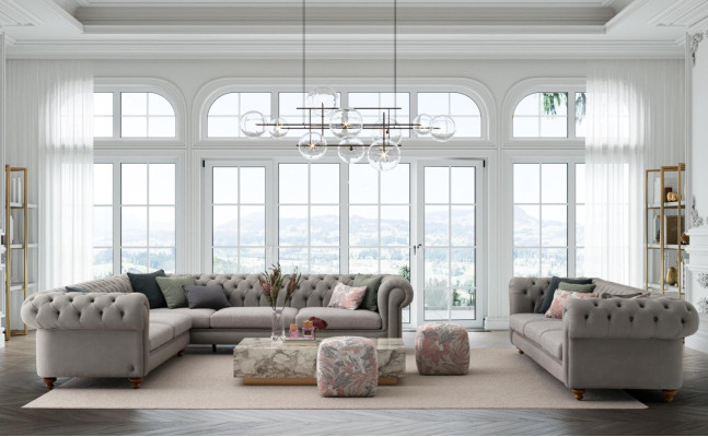 Chesterfield Design Gray Sofa Upholstery Textile Sofas Sofas 4-Seater new