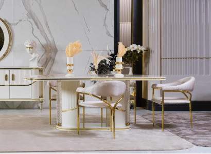 Dining room set Modern Dining table + 6x Chairs Table Wood upholstered chair 7 pieces. Group