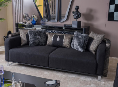 Three Seater 240cm Black Luxury Couch Sofa Couches Furniture Textile Fabric Velvet Set of 3
