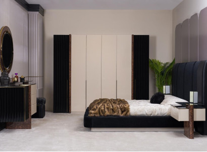 Bedroom Set Bed 2x Bedside tables Wardrobe Chest of drawers Design Furniture