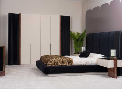 Luxury Bedroom Set Bed 2x Bedside tables + Wardrobe Wood Complete