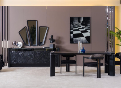 Black Dining room Set Dining table 6xSühle Sideboard 3x Mirror Dining set luxury