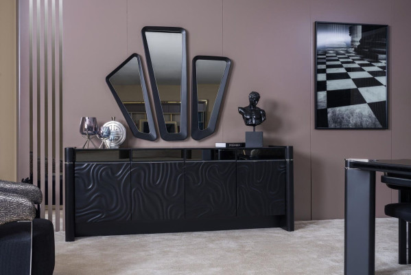 Black Dining room Set Dining table 6xSühle Sideboard 3x Mirror Dining set luxury