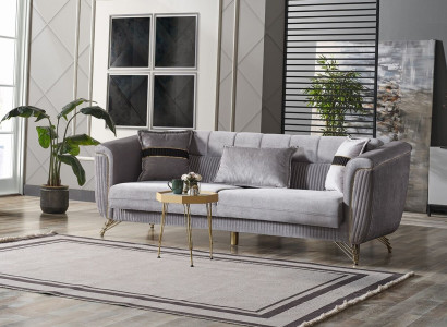 Sofa 3 Seater Textile Wood Modern Sofa Upholstery Couch Sofas Design Luxury Gray