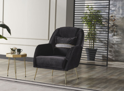 Elegant Sofa Armchair Sofa set Black Relax 2-piece Living room Furniture