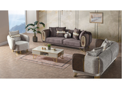 Sofa set 3+3+1 Seater Living room Set Complete Textile Sofa Armchair Wood