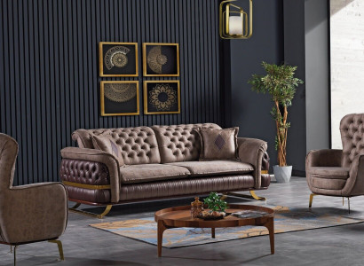 Designer Sofa set 3+3+1 Seater Couch Upholstery Seating Set Chesterfield