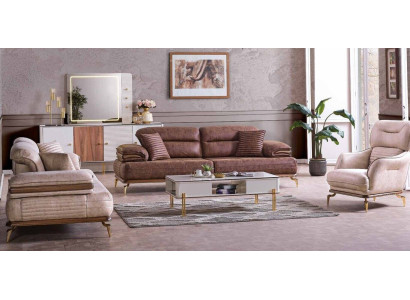Furniture Living room set 3+3+1 seats Sofa set 2x Sofas Armchair Brown