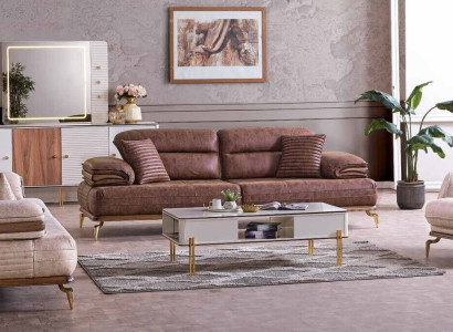 Furniture Living room set 3+3+1 seats Sofa set 2x Sofas Armchair Brown
