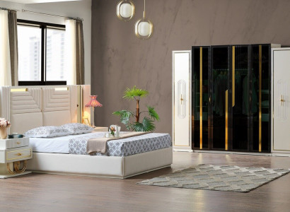 Modern Bedroom Set Bed + 2x Bedside tables + Wardrobe Design Furniture 4 pcs