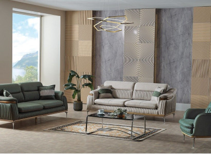 Sofa set 3+3+1 Seater Living room Set Complete Textile Sofa Armchair Wood Eu