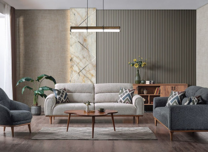 Sofa set 3+3+1 Seater Living room Set Complete Textile Wood Sofa Armchair new