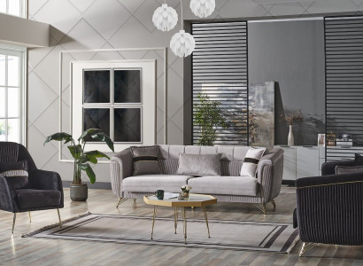 Sofa set 3+3+1 Seater Textile Wood Sofa 3 Seater Modern Armchair Complete Set Eu