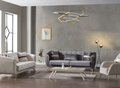 Designer Sofa set 3+3+1 Seater Couch Upholstery Seating Set Velvet Set Grey