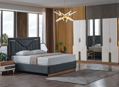 Bedroom Set Bed + 2x Bedside tables + Wardrobe Design Furniture 4 pcs. new