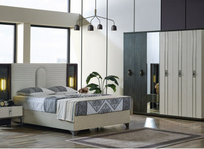 Luxury Bedroom Set 4 pcs. Bed 2x Bedside tables Wardrobe Beige