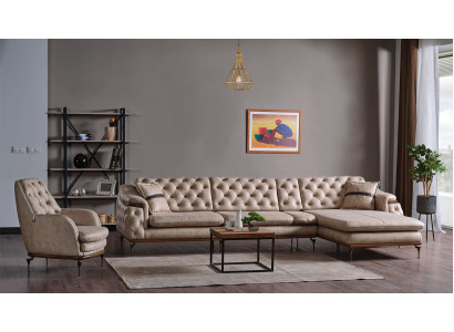 Luxury Living room Set Armchair Corner sofa L-shape Modern Set Chesterfield Complete
