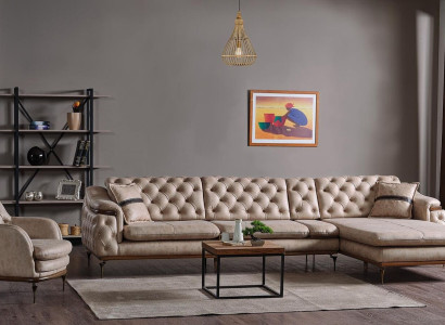 Luxury Living room Set Armchair Corner sofa L-shape Modern Set Chesterfield Complete