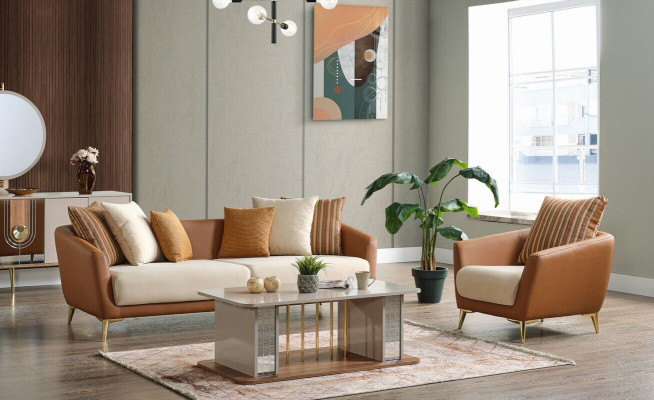 Sofa set 3+1 Seater Textile Wood Sofa 3 Seater Modern Armchair Complete Set