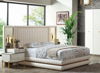 Modern Bedroom Set Bed + 2x Bedside tables Design Furniture 3 pcs. beige