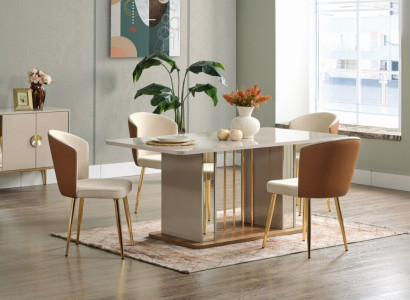 Dining room set Modern Dining table + 6x Chairs Table Wood upholstered chair 7 pieces
