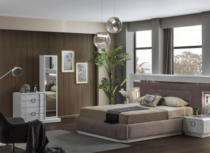 Modern Bedroom Set Bed + 2x Bedside tables + Chest of drawers with Mirror Luxury new