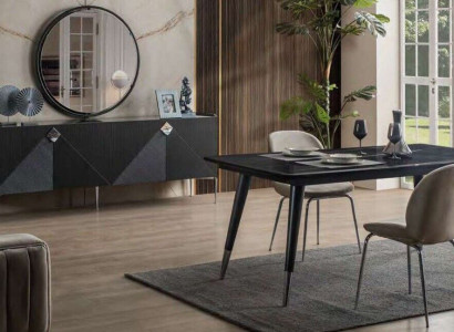 Dining room Set 6x Chairs Dining table Sideboard Mirror Set Dining room Designer new Eu