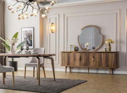 Dining table + 6 Chairs + Sideboard + Mirror Dining room Set Dining set Groups table