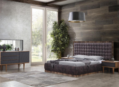 Bedroom Set Bed + 2x Bedside tables + Chest of drawers + Mirror Design Furniture 5 pieces