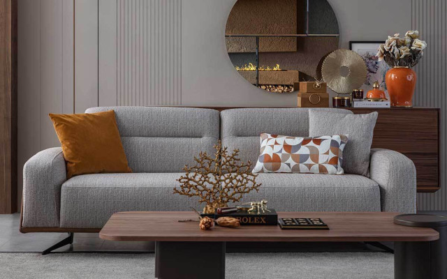Sofa 3 Seater Design Sofas Upholstery Couches Gray Relax Seat Furniture Modern Relax
