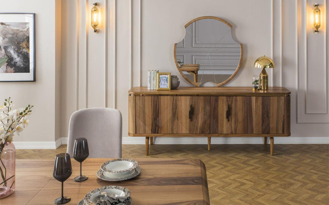 Sideboard Mirror Living room Designer Luxury Chests of drawers Modern Brown new