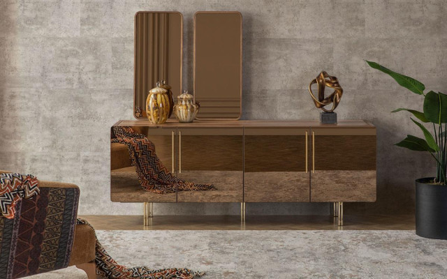 Sideboard with 2x Mirror Sideboard Luxury Suite Chest of drawers Wood Chests of drawers Modern
