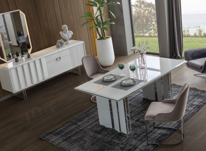 Luxury Dining room Set Dining table + 6x Chairs + Sideboard with Mirror Modern Complete