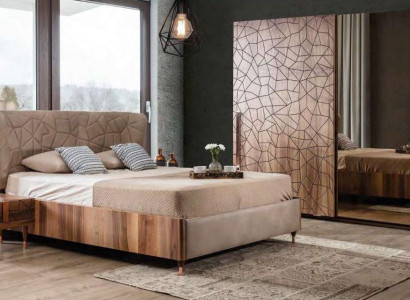 Modern Bedroom Set Bed + 2x Bedside tables + Wardrobe Luxury Brown