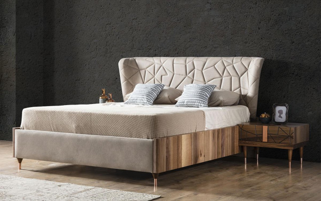 Modern Bedroom Set Bed + 2x Bedside tables + Wardrobe Luxury Brown