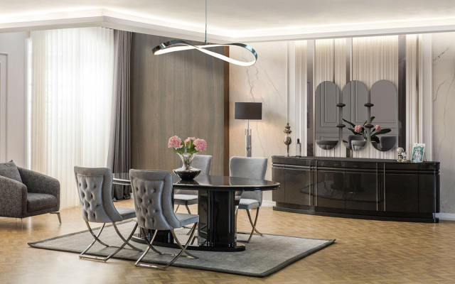 Luxurious dining room set dining table + 6x chairs + sideboard + 3x mirror 11 pieces new