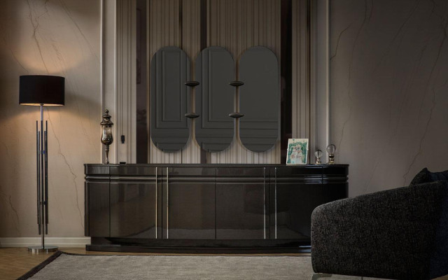 Luxurious dining room set dining table + 6x chairs + sideboard + 3x mirror 11 pieces new