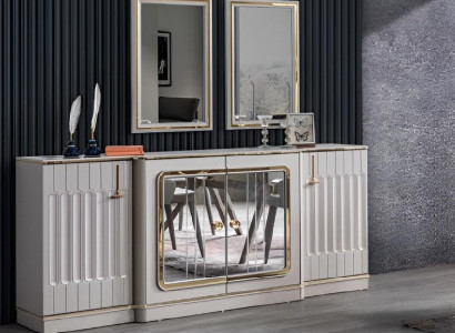 Modern Sideboard with 2x Mirrors Designer Luxury Living room Furniture Chest of drawers