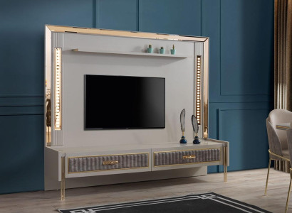 Designer TV Wall Luxury Furniture in Living room Beige Color Modern TV cabinet TV Wall