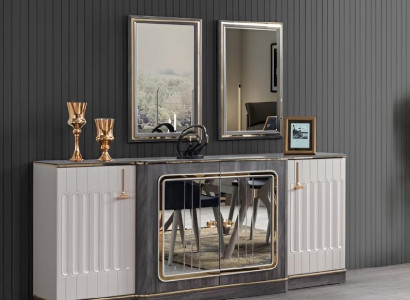 Modern Sideboard with 2x Mirrors Designer Living room Furniture Wood Chest of drawers