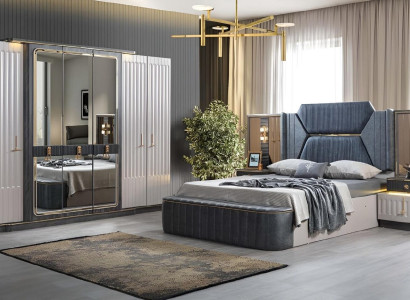 Bedroom Set Bed 2x Bedside tables Wardrobe 4-piece Design Wardrobe