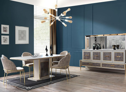 Luxur Dining room Set Dining table 6x Chairs Sideboards with Mirror 8 pcs Furniture