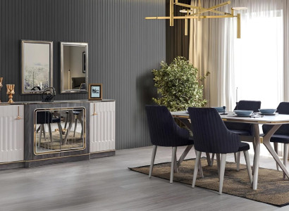 Luxury Dining room Set Dining table + 6x Chairs + Sideboard with 2x Mirror new Set