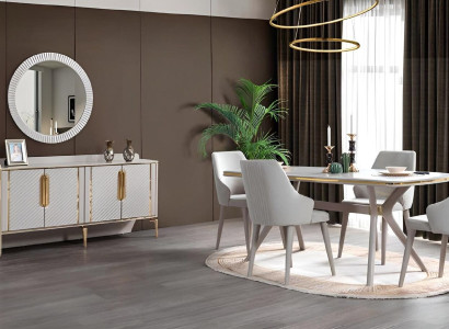 Table 6x Chairs Sideboard with Mirror 8-piece Dining room Set Suite Furniture