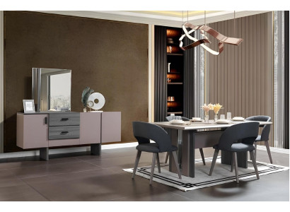 Modern Dining room Set Dining table 6x Chairs Sideboards with Mirror 8 pcs