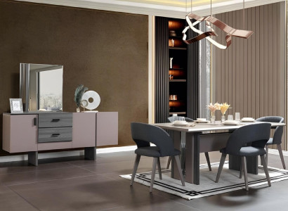 Modern Dining room Set Dining table 6x Chairs Sideboards with Mirror 8 pcs
