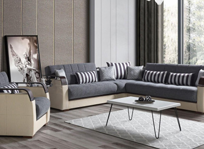 Corner sofa L-shape + Armchair Gray Complete Living room Set 2 pieces. Luxury Furniture