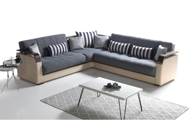 Corner sofa L-shape + Armchair Gray Complete Living room Set 2 pieces. Luxury Furniture
